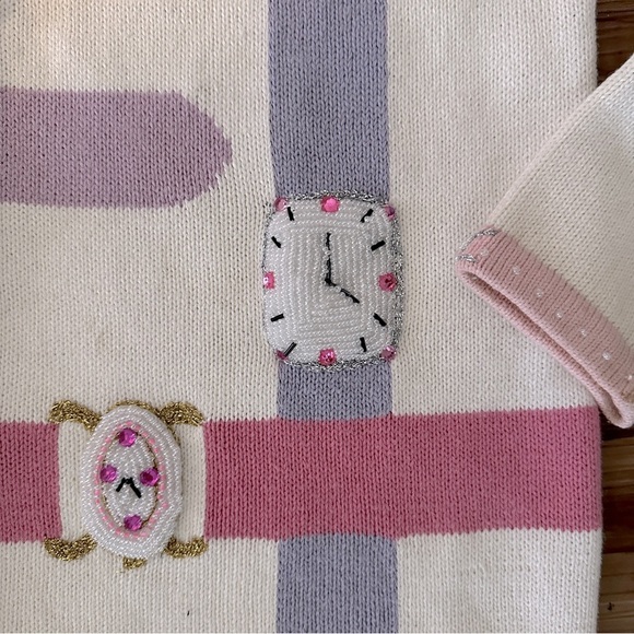 STORYBOOK KNITS Clock Watches Story Time VINTAGE Sweater Cardigan RARE Sz. M - Picture 4 of 8